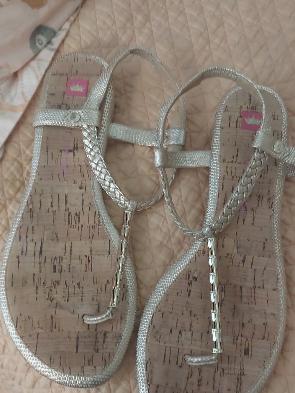 Elaine Turner Metallic Silver Braided T-Strap Sandals - Women